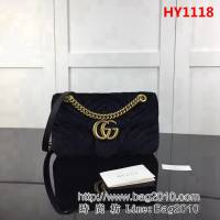 GUCCI古馳頂級原單 新款專櫃品質 實物實拍 443497絨布 克色鏈條單肩斜挎包 HY1118