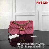 GUCCI古馳頂級原單 新款專櫃品質 實物實拍 443497絨布 粉色鏈條單肩斜挎包 HY1120