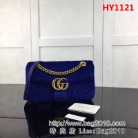 GUCCI古馳頂級原單 新款專櫃品質 實物實拍 443497絨布 藍色鏈條單肩斜挎包 HY1121