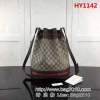 GUCCI古馳原單 新款專櫃品質高仿原單貨實物實拍540457 啡膠啡皮桶包 HY1142