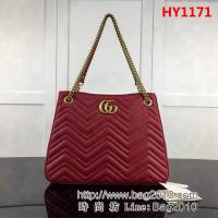 GUCCI古馳原單 新款專櫃品質原單貨實物實拍 453569 大紅雙鏈條挎包 HY1171