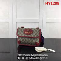 GUCCI古馳原單 新款專櫃品質高仿高仿原單貨實物實拍501050 啡pvc紅高仿郵差包 HY1208