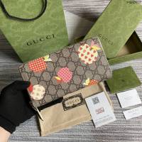 Gucci新款包包 古馳拉鏈長錢包 Gucci心蘋果圖案長夾 663924  ydg3012