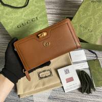Gucci新款錢包 古馳竹子設計拉鏈女錢包 Gucci全皮純色長錢包 658634  ydg3020