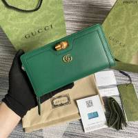 Gucci新款錢包 古馳竹子設計拉鏈女錢包 Gucci全皮純色長錢包 658634  ydg3024