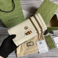 Gucci新款女包 古馳WOC白色全皮小挎包 竹節鎖扣 Gucci2021新款鏈條錢包 658243  ydg3028