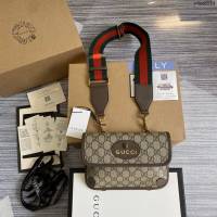 Gucci新款原廠皮女包 古馳Ophidia系列升級版虎頭斜挎包 Gucci經典紅綠色系織帶胸包單肩包 489617  ydg3114