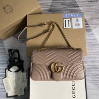 Gucci新款奶茶色原廠皮包包 古馳GG Marmont系列經典女包 Gucci鏈條單肩斜挎包 443496  ydg3147