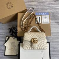 Gucci新款女包 古馳雙G銜縫迷你手提單肩斜挎鏈條包 Gucci原廠皮GG Marmont郵差包系列女包 547260  ydg3152