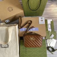 Gucci新款包包 古馳Marmont系列終曲棕色女包 Gucci正品原廠皮相機包 448065  ydg3163
