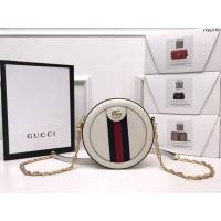 Gucci新款包包 古馳Ophida系列GG圓餅包 Gucci白色鏈條小圓餅包 550618  ydg3168