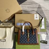 Gucci2021新顏色女包 古馳Jackie1961系列交織字母元素托特包 Gucci牛仔布手提肩背包 649016  ydg3187
