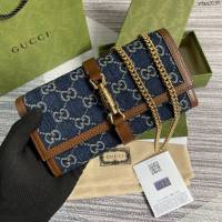 Gucci2021新顏色女包 古馳jackie1961系列小挎包 Gucci丹寧牛仔布鏈條小包 652681  ydg3197