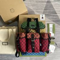 Gucci新款雙肩包 古馳Multicolor系列彩色帆布多功能背包 Gucci經典GG鑽石菱格紋圖案男士雙肩包 658783  ydg3229