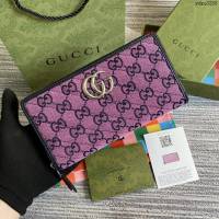 Gucci新款包包 古馳女士長錢包 Gucci粉帆布拉鏈長夾 443123  ydg3288