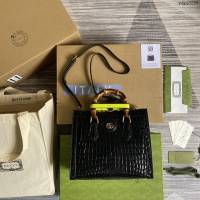 Gucci新款女包 古馳鱷魚紋牛皮竹節包 竹節提手雙G配件 Gucci小號托特包 660195  ydg3299