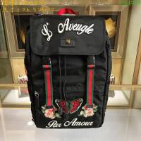 GUCCI 古馳男包 新款 450982 刺繡裝飾 古馳雙肩背包 黑色 GUCCI男背包