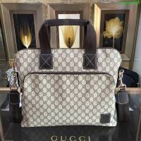 GUCCI 古馳男包 新款 854361 Gucci專用進口雙G防水料配頭層牛皮 大號 男士手提包