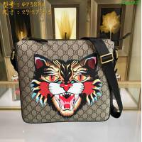GUCCI 古馳男包 新款 473886 pvc刺繡 虎頭圖案 高級人造革 Gucci男士單肩斜挎包
