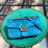 GUCCI古馳女包 新款 專櫃品質 443497 進口牛皮 原廠五金 淺藍絨 Gucci鏈條包 古馳斜挎包  ydgq3178