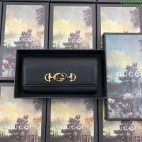 GUCCI古馳錢包 2019新款 Zumi系列 粒面皮革 互扣式G馬銜扣 女款翻蓋長錢包 573612 黑色  ydgq3279