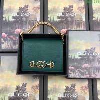 GUCCI古馳錢包 2019新款 Zumi系列 粒面皮革 精卡包 互扣式G馬銜扣 可拆卸鏈條 女款短錢包 570660 綠色  ydgq3289
