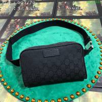 GUCCI古馳 新款腰包 專櫃品質 449174 進口牛皮 黑色 休閒款 GUCCI腰包  ydgq3414