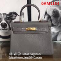 愛馬仕Hermes 頭層牛皮荔枝紋凱莉包 時尚手提包 0AM1154