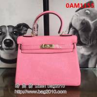愛馬仕Hermes 頭層牛皮荔枝紋凱莉包 時尚手提包 0AM1155