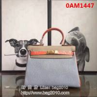 愛馬仕Hermes 頭層牛皮配色爆款凱莉包 時尚手提包 0AM1447