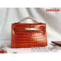 愛馬仕Hermès mini Kelly鱷魚紋時尚百搭包 可單肩手拿 0AM1646