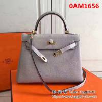 愛馬仕Hermes 荔枝紋頭層牛皮凱莉包 可手提肩背 0AM1656