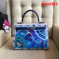 HERMES愛馬仕 凱莉包 2018新款 萬馬奔騰於彩雲之上圖案 手提包  Ama1053