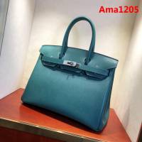 HERMES愛馬仕 鉑金包 Birkin 30cm Epsom Z6 Malachite 孔雀綠 銀扣 頂級工藝 純手縫蠟線 時尚手提包  Ama1205