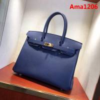 HERMES愛馬仕 鉑金包 Birkin 30cm Epsom 73 Blue Saphir 寶石藍 金扣 頂級工藝 純手縫蠟線 時尚手提包  Ama1206