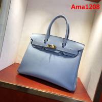 HERMES愛馬仕 鉑金包 Birkin 30cm Epsom J7 Bule Lin 亞麻藍 金扣 頂級工藝 純手縫蠟線 時尚手提包  Ama1208