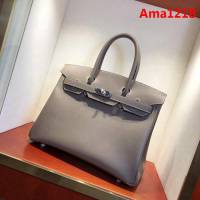 HERMES愛馬仕 鉑金包 Birkin 30cm Epsom 18 Etoupe 大象灰 銀扣 頂級工藝 全手工 蠟線縫製 時尚手提包  Ama1218