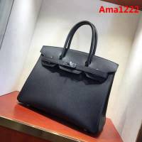 HERMES愛馬仕 鉑金包 Birkin 30cm Epsom 89 Noir 黑色 銀扣 頂級工藝 全手工 蠟線縫製 時尚手提包  Ama1222