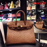 HERMES愛馬仕 鉑金包 Birkin 30 南非原產KK級鴕鳥皮 頂級工藝 土黃 手縫蠟線 手提包  Ama1229