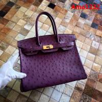 HERMES愛馬仕 鉑金包 Birkin 30 南非原產KK級鴕鳥皮 頂級工藝 紫色 手縫蠟線 手提包  Ama1232