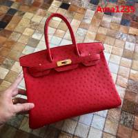 HERMES愛馬仕 鉑金包 Birkin 30 南非原產KK級鴕鳥皮 頂級工藝 中國紅 手縫蠟線 手提包  Ama1235