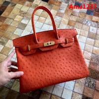 HERMES愛馬仕 鉑金包 Birkin 30 南非原產KK級鴕鳥皮 頂級工藝 血橙 手縫蠟線 手提包  Ama1237
