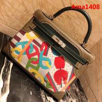 HERMES愛馬仕 凱莉包 kelly 32cm 拼接印花圖案 時尚手提包  Ama1408
