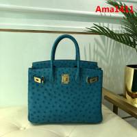 HERMES愛馬仕 鉑金包 Birkin 30 南非原產KK級鴕鳥皮 頂級工藝 手縫蠟線 時尚手提肩背包  Ama1411
