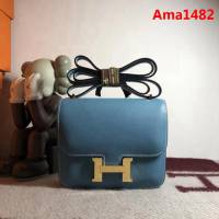 HERMES愛馬仕 空姐包 constance 牛仔藍 EPSOM 18cm 金扣 蠟線縫製 單肩斜挎包  Ama1482