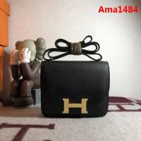 HERMES愛馬仕 空姐包 constance 黑 EPSOM 18cm 金扣 蠟線縫製 單肩斜挎包  Ama1484