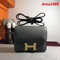 HERMES愛馬仕 空姐包 constance 錫器灰 EPSOM 18cm 金扣 蠟線縫製 單肩斜挎包  Ama1488