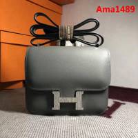 HERMES愛馬仕 空姐包 constance 錫器灰 EPSOM 18cm 銀扣 蠟線縫製 單肩斜挎包  Ama1489