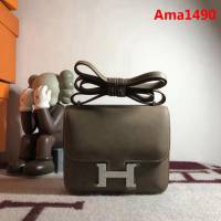 HERMES愛馬仕 空姐包 constance 大象灰 EPSOM 18cm 銀扣 蠟線縫製 單肩斜挎包  Ama1490