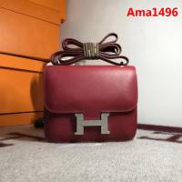 HERMES愛馬仕 空姐包 constance 石榴紅 EPSOM 18cm 銀扣 蠟線縫製 單肩斜挎包  Ama1496